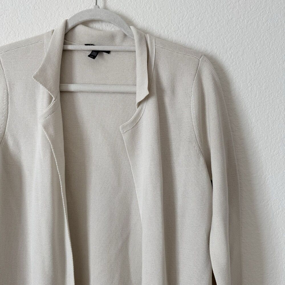 Eileen Fisher Cardigan Size Small Longline Silk Organic Cotton Cream Open Front - Picture 3 of 6